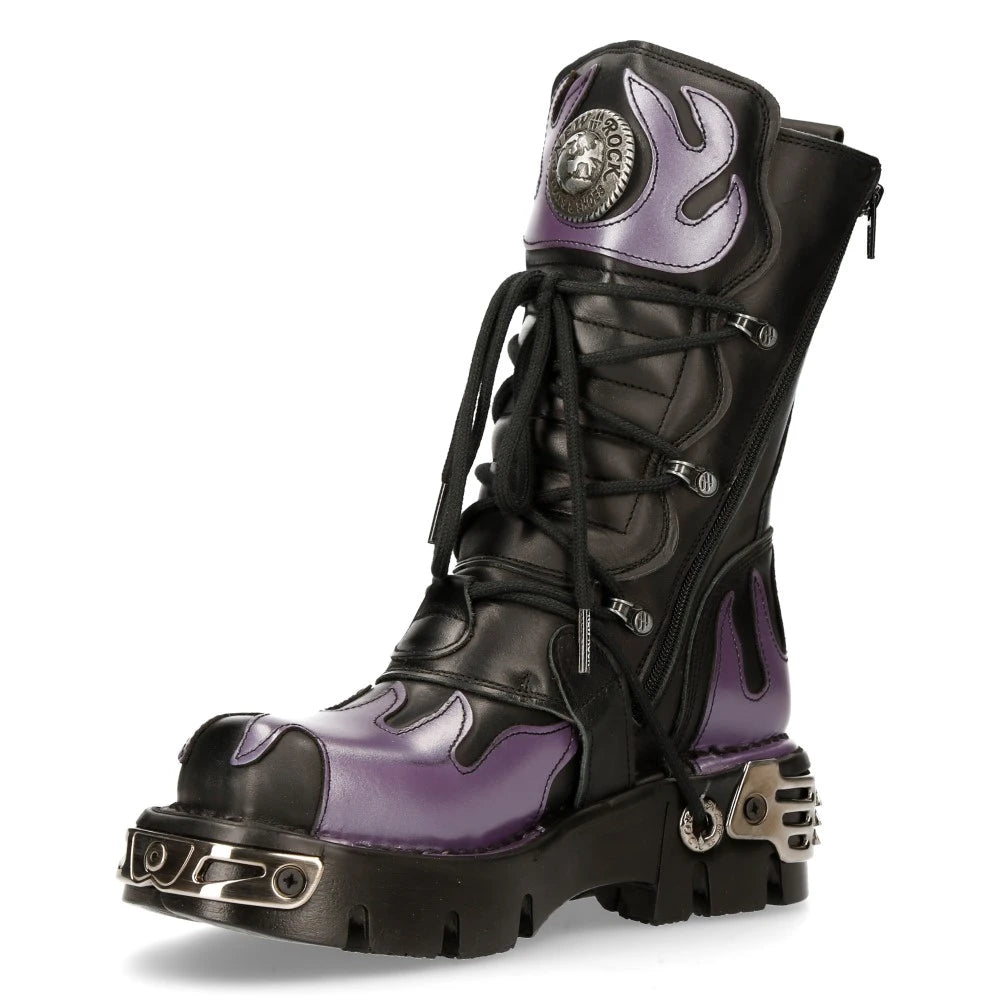 NEW ROCK M-591-S5 PURPLE FLAME PUNK BOOTS-TruClothing